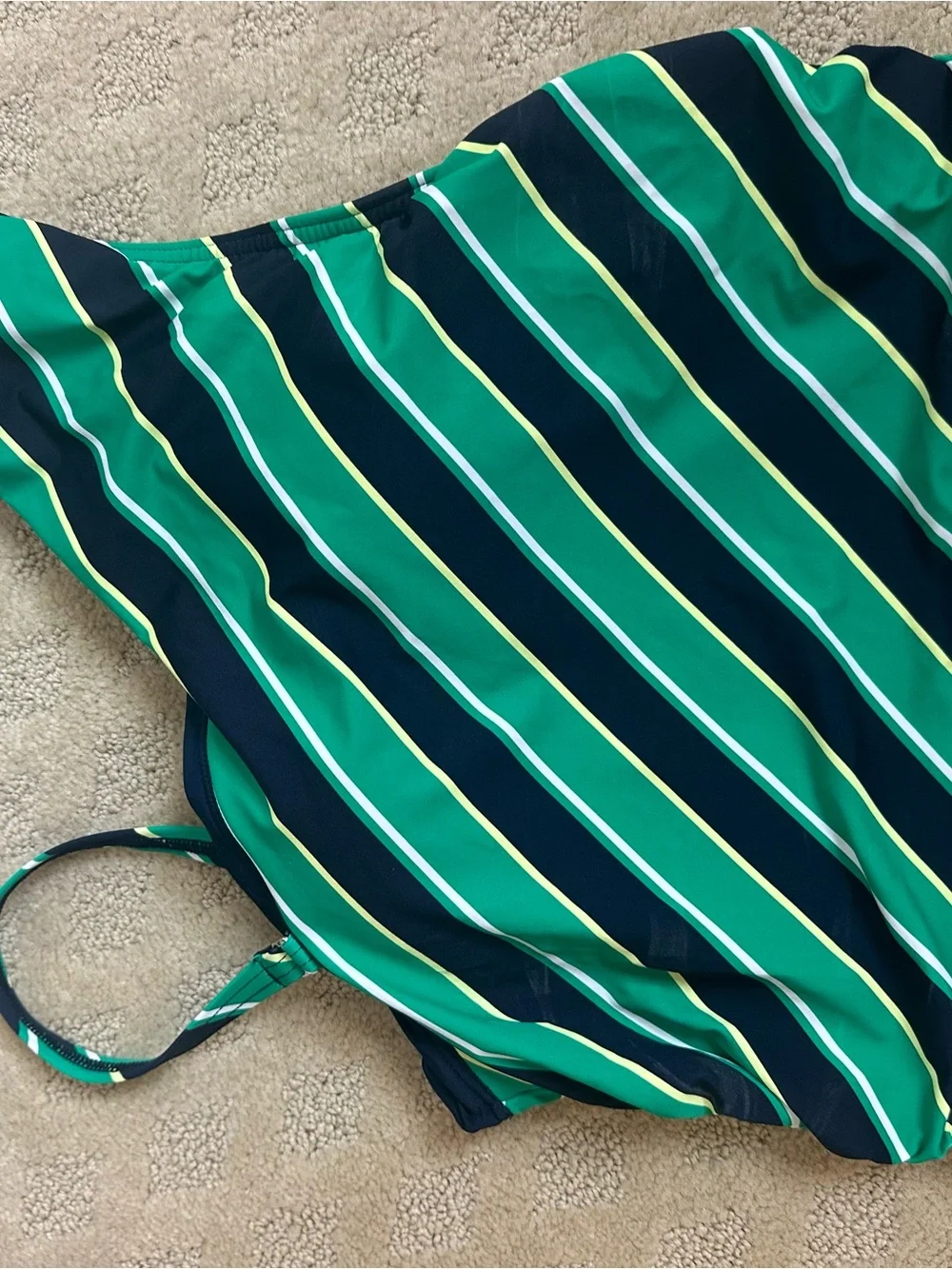 Lands' End Green, Navy & White Striped Swim Top
